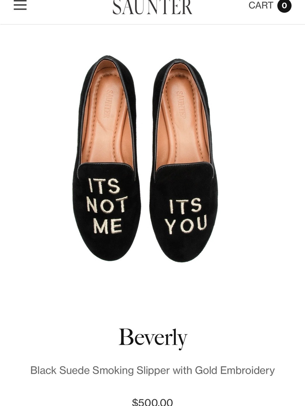 SAUNTER Black Suede "Its Not Me Its You" Embroidered Loafers Smoking Flats 38